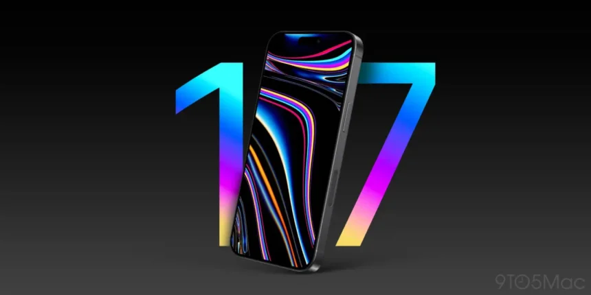 Introducing the iPhone 17: featuring an edge-to-edge LTPO OLED display with vibrant colors and a 120Hz refresh rate. Its sleek design and iconic '17' highlight the future of smartphones.